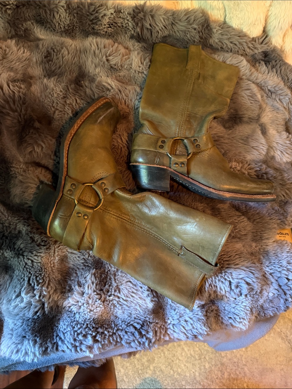 Frye Olive Green Harness Mid-Calf Heeled Boots